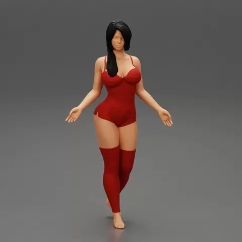 Beautiful sexy woman red lingerie and stockings by 3DGeschaft Miniatures Figures