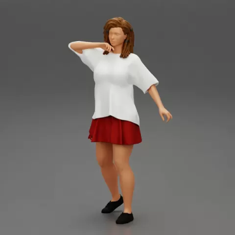 Young Beautiful Woman Wearing Casual Long T shirt Standing by 3DGeschaft Miniatures Figures