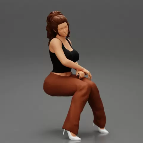 Brunette Woman Shirt Trousers Sitting Office by 3DGeschaft Miniatures Figures
