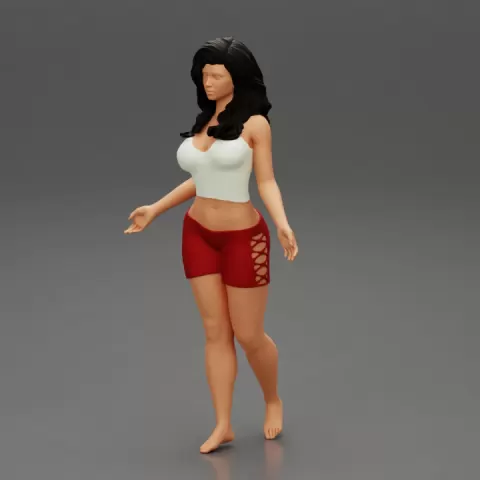 Young girl with long hair in a white shirt and short by 3DGeschaft Miniatures Figures