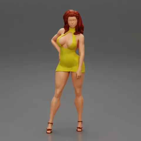 Sexy woman posing in erotic dress open breast by 3DGeschaft Miniatures Figures
