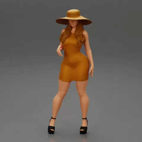 Fashion Girl in Elegant Hat and Dress Fashionable Clothes by 3DGeschaft Miniatures Figures