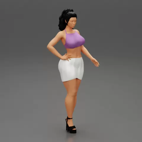 Young Girl with a Beautiful Figure in mini skirt and high heels by 3DGeschaft Miniatures Figures