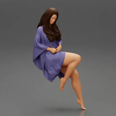 Young woman wearing kaftan sitting in chair with long hair by 3DGeschaft Miniatures Figures