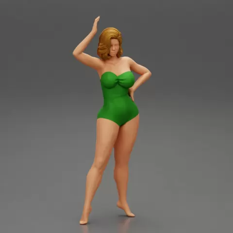 Woman in green swimsuit raising hand up by 3DGeschaft Miniatures Figures