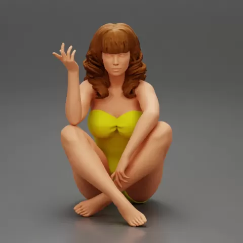 Sexy woman wearing bikini sitting in the beach by 3DGeschaft Miniatures Figures