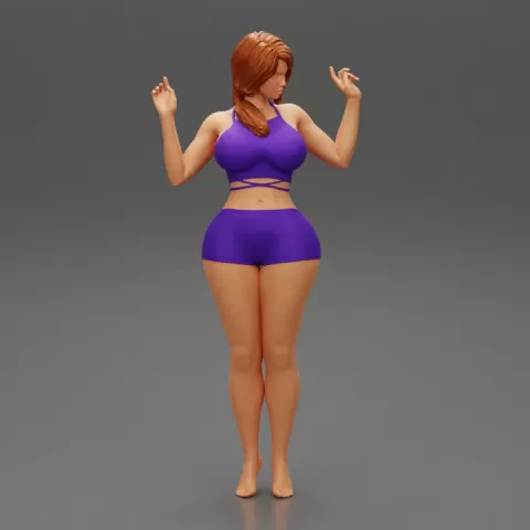 Beautiful young woman wearing sports bra and shorts by 3DGeschaft Miniatures Figures
