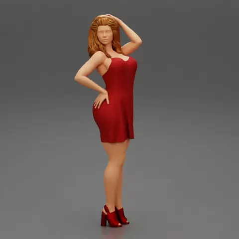 Beautiful Woman in Dress with Hand on Hip by 3DGeschaft Miniatures Figures