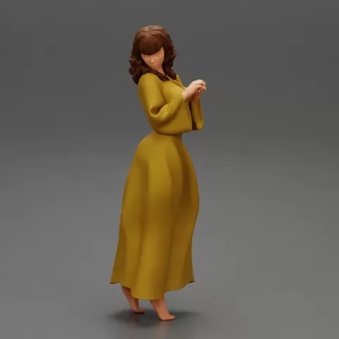 Fashion woman standing in long dress back turned and looking over his shoulder by 3DGeschaft Miniatures Figures