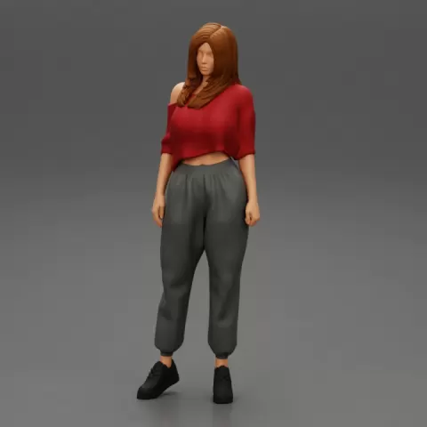 Attractive Woman Wearing Off Shoulder sneakers and pants by 3DGeschaft Miniatures Figures