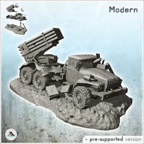 Carcass of Soviet Russian BMP21 Grad rocket launcher truck (1) - Cold Era Modern Warfare Conflict World War 3 by Hartolia Miniatures
