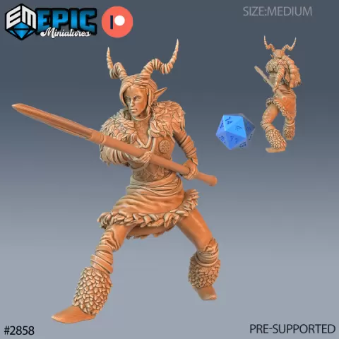Tiefling Viking Female Spear / Ruthless Nordic Warrior / Evil Norse Raider / Wildling / Devil Barbarian by Epic-Miniatures