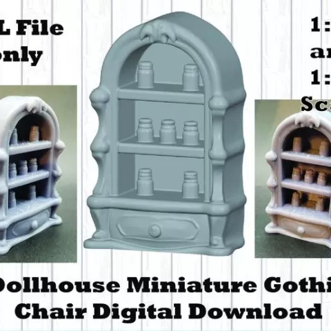 Apothecary Cabinet top Dollhouse Miniature STL File, resin printing, 3D printing file, Digital Download, 1/12 scale and 1:24 scale