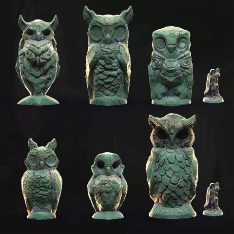 Primal Totems - Owl Statues by 3DHexes
