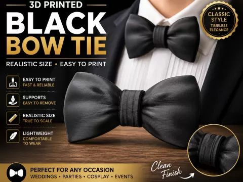 Classic Black Bow Tie| 3D Printed Accessory