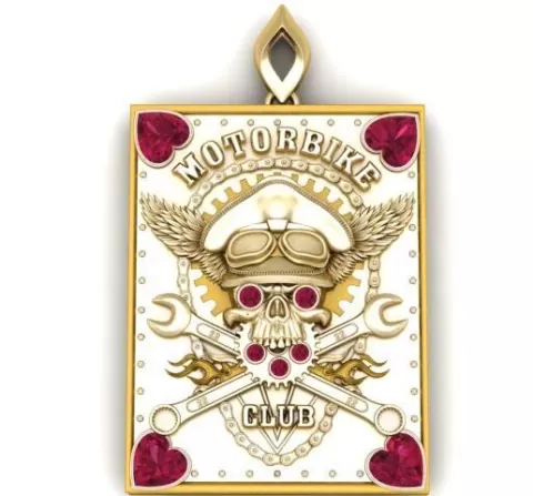 Motorbike Club Skull Pendant – Biker Emblem 3D Printable Jewelry Model