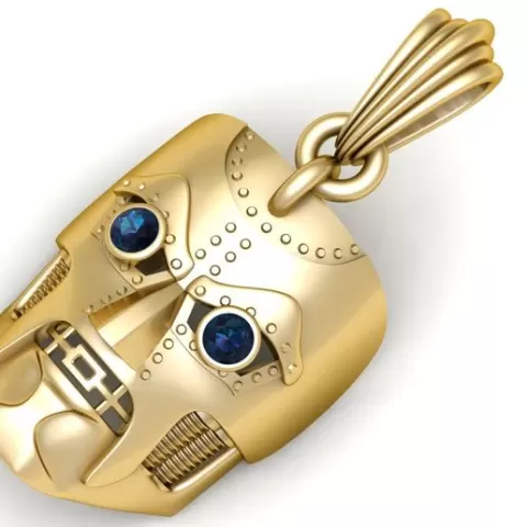 Golden Sentinel Mask Pendant – Futuristic Robot Face Jewelry (3D Printable)