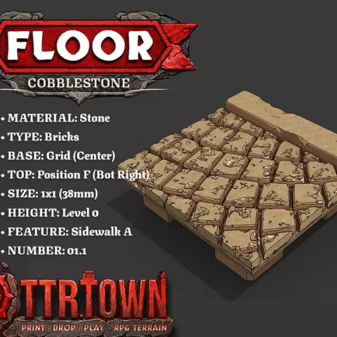 Floor - CobbleStone Fan - Sidewalk A - 1x1 - Base (GRID - CENTER) - Position F (BOTTOM RIGHT) - (SCUFFED) 1.1 by TTR.Town
