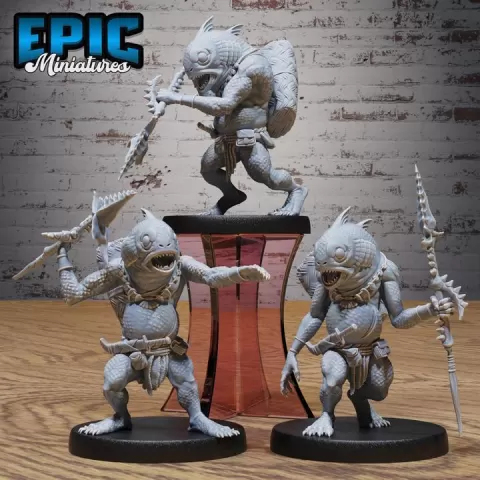 Fish Folk Warrior Set / Underwater Warrior / Water Bandit / Anglerfish Creature / Aqua Villager Beast / Sea Fighter / Ocean Encounter by Epic-Miniatures