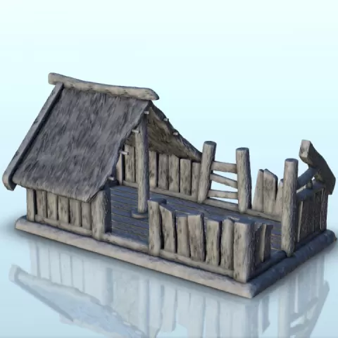 Ruins of destroyed medieval house with thatched roof (9) - Medieval building middle age by Hartolia Miniatures