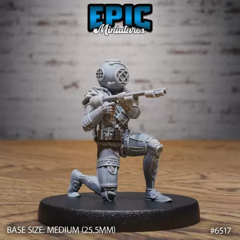 Treasure Diver Shooting / Water Warrior / Underwater Fighter / Sea Officer / Steampunk Battle Army / Loot Hunter/ Ocean Encounter by Epic-Miniatures