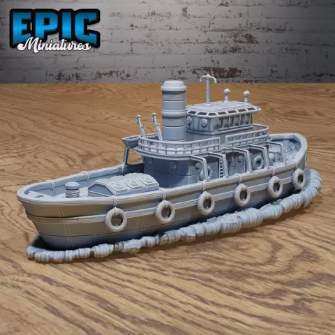 Steam Tug Boat / Water Boat / Steel Warboat / Warship / Siege Engine Ship / River War Machine / Sea Transporter / Harbor Dungeon Area Encounter by Epic-Miniatures
