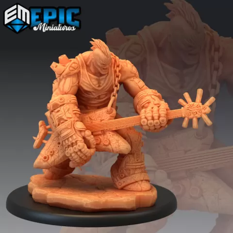 Earth Rocker Guitar / Fire Punk Guitarist / Burning Land / Stone Creature by Epic-Miniatures