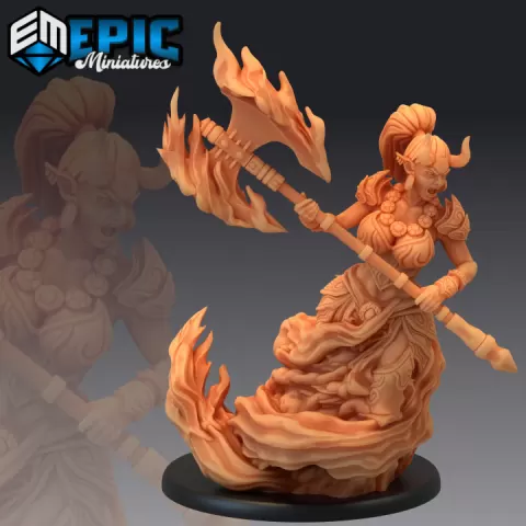 Efreeti Female Attacking / Fire Elemental Djinn / Ifrit Girl / Inferno Genie by Epic-Miniatures