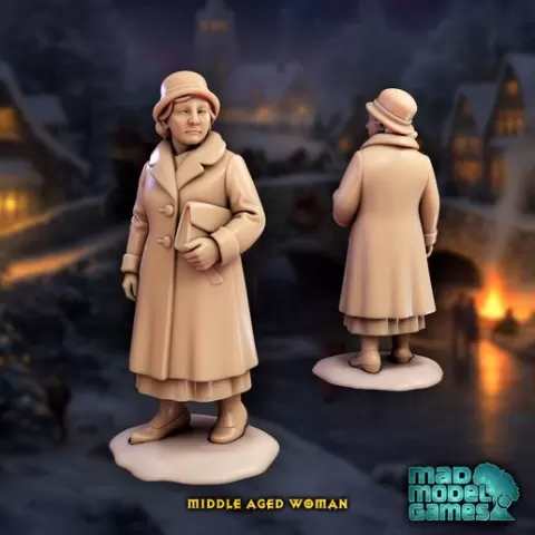 Christmas Villager - Middle Aged Woman - fantasy miniature, 28mm and 32mm scale
