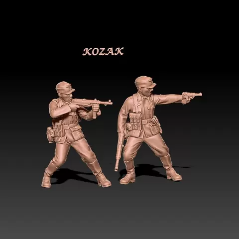 ww2 early war german infantry firing in field caps scene 2 by Kozak miniatures