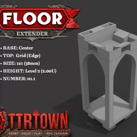 Floor - Extender - 1.25U (FRACTIONS) to 2.00U (LEVEL2) - 1x1 - Base (CENTER) - TOP (GRID - EDGE) - 1.1 - TTR Town Minis by TTR.Town