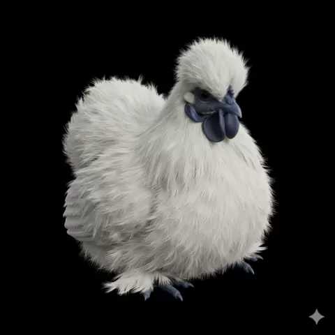 Silkie chicken sitting compact, bird, birds, avian, animal, wildlife, nature, wings, feathers, beak, flight, flying, perch
