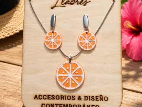 Conjunto pendientes y collar rodaja de naranja