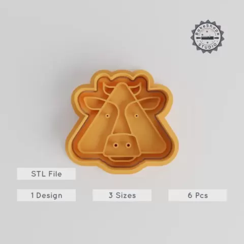 Cow Shape Cutter & Stamp, Cookie Fondant Tool, S/M/L Sizes, Animal Face, Farm Animal Icon Set