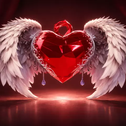 Winged Crystal Heart 3D Print Valentine Decor – Angel Wings Heart Sculpture Romantic Gift for Her Him Saint Valentine Home Art