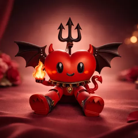 Cute Devil Heart Valentine Figurine – Kawaii Demon Love Statue – Romantic Gothic Gift – Valentine Home Decor