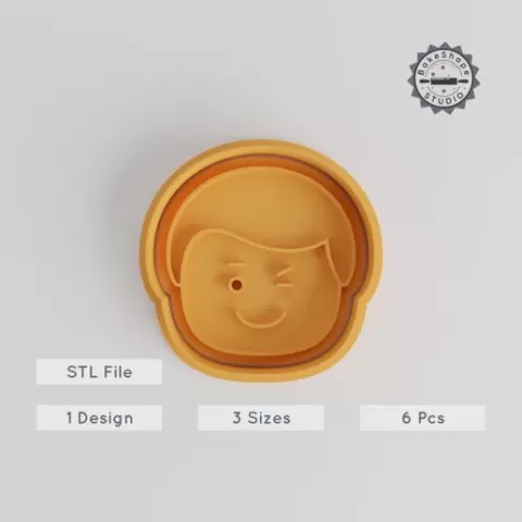 Winking Man Emoji Cookie Cutter & Stamp, 6-Piece Set, Perfect for Fondant, Sizes S/M/L, Emoticon Expression Décor