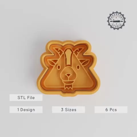 Goat Cutter & Stamp Set, Animal Face Icon, Cookie & Fondant, Triangle Design, S/M/L, 3 Sizes, 6 Pcs Collection
