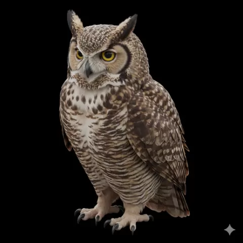 Great horned owl head turned, bird, birds, avian, animal, wildlife, nature, wings, feathers, beak, flight, flying, perch