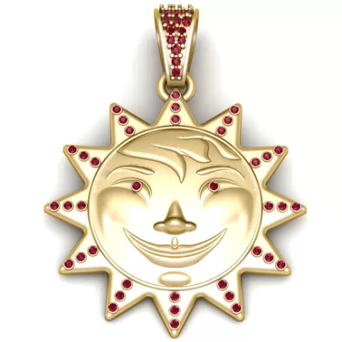 Radiant Ruby Sun Pendant – Smiling Celestial Medallion with Crown Rays (3D Printable