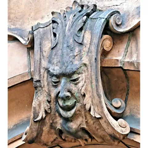 Terracotta face above 60 Newhall Street in Birmingham UK by Andrew Thomas
