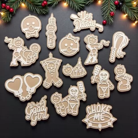 BDSM Naughty Gingerbread Christmas Ornaments | Adult Funny Holiday STL Set