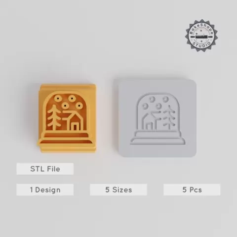 Snow Ball Stamp Tile Set, 5 Size Motifs, Perfect for Clay, Cookies & Fondant, Festive Winter Ornament 3D Print