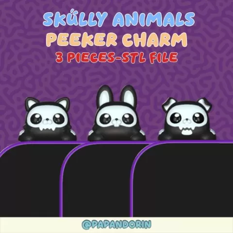 skully animals set cute Peeker Charm "cat, rabbit, dog" (hippers) set for smartphone, tablet and kindle 3 pieces