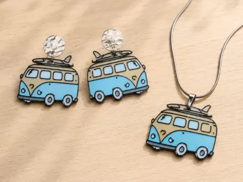 Conjunto pendientes y colgante - Camper Vintage