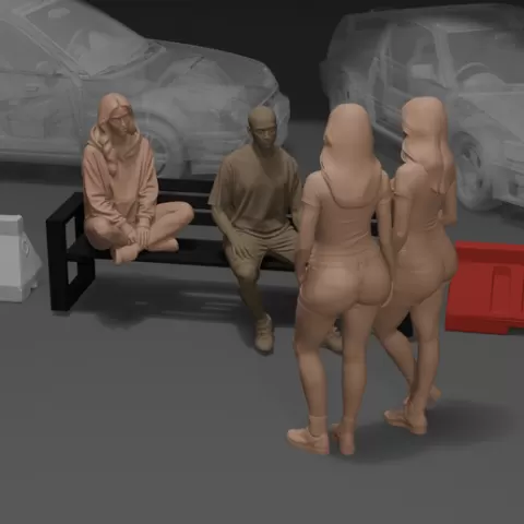 1/64 Scene Friends and twin sisters talking in the parking lot 1/64 Scale