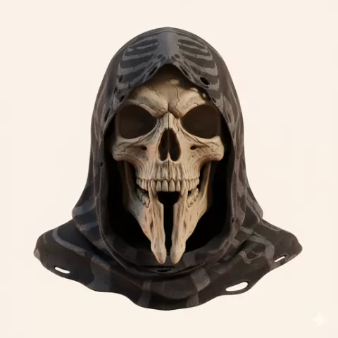 Skeleton hood mask - Halloween, spooky, scary, horror, creepy, haunted, October 31, trick or treat, pumpkin, jack o’ lantern, jackolantern, ghost, skeleton, skull, zombie, witch, vampire, monster, mummy, Frankenstein 3D Model