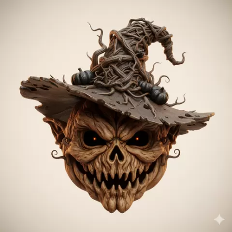 Pumpkin witch mask - Halloween, spooky, scary, horror, creepy, haunted, October 31, trick or treat, pumpkin, jack o’ lantern, jackolantern, ghost, skeleton, skull, zombie, witch, vampire, monster, mummy, Frankenstein 3D Model