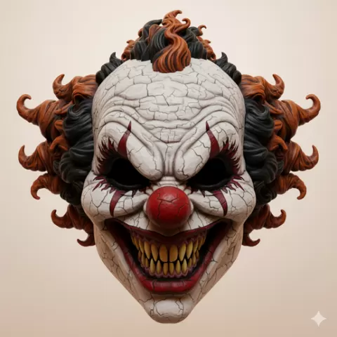 Creepy clown mask - Halloween, spooky, scary, horror, creepy, haunted, October 31, trick or treat, pumpkin, jack o’ lantern, jackolantern, ghost, skeleton, skull, zombie, witch, vampire, monster, mummy, Frankenstein 3D Model