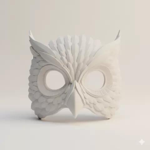 Owl mask with wide eyes - Halloween, spooky, scary, horror, creepy, haunted, October 31, trick or treat, pumpkin, jack o’ lantern, jackolantern, ghost, skeleton, skull, zombie, witch, vampire, monster, mummy, Frankenstein 3D Model